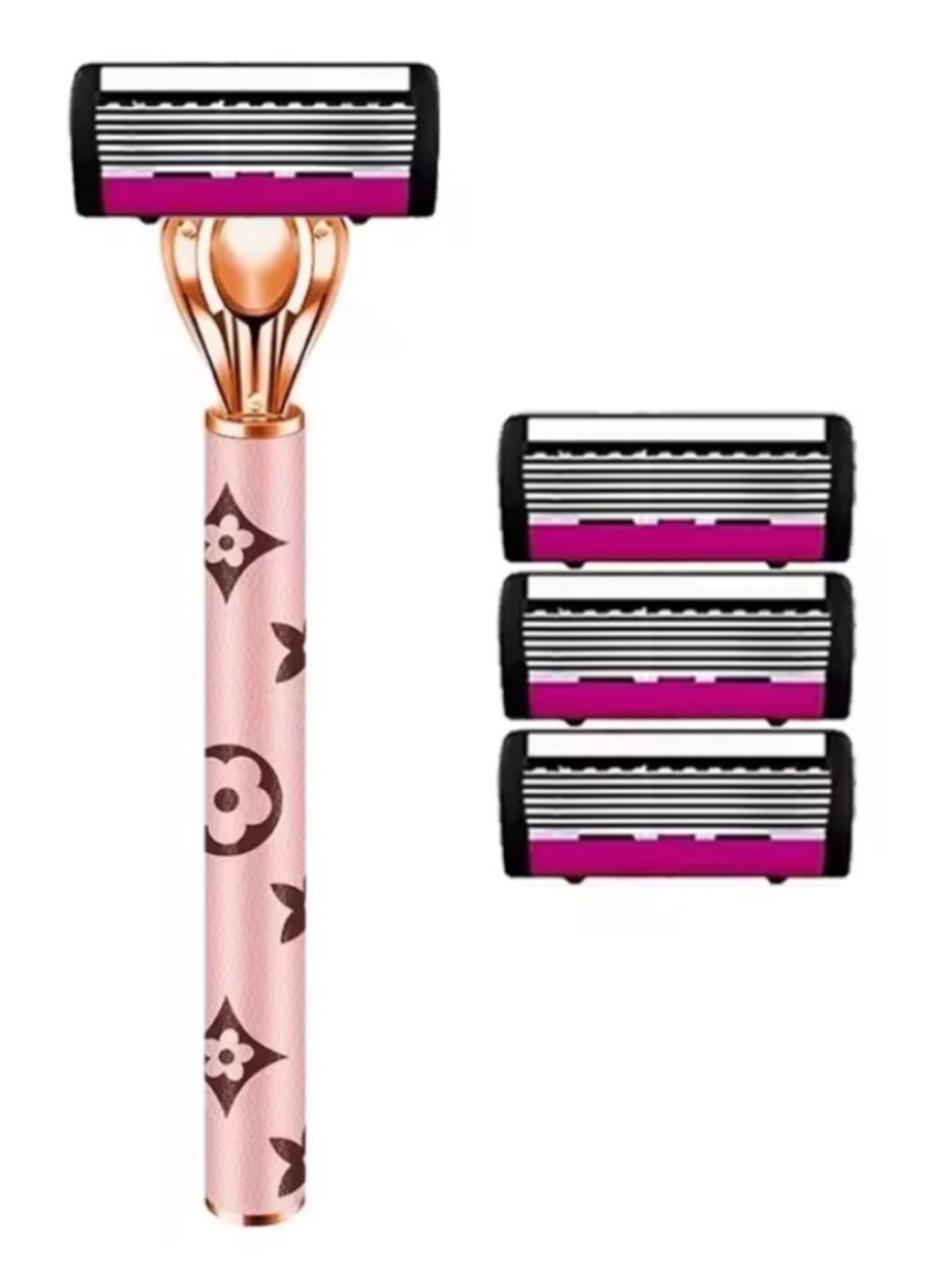 Pink Patterned Razor with 3 Replacement Cartridges